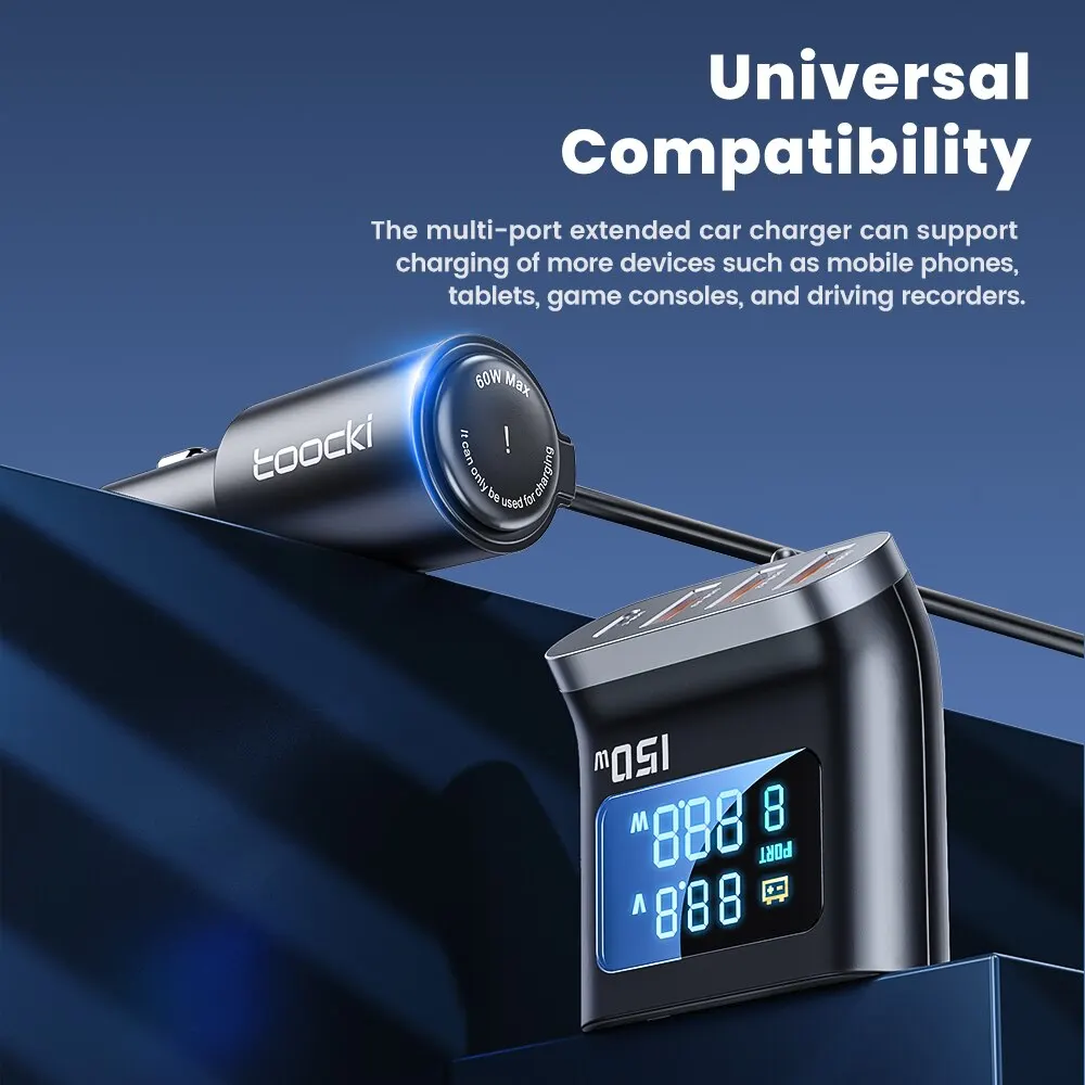 Car Charger 150W 5 in 1 Fast Charge USB Type C QC PD 3.0 Cigarette Lighter Splitter
