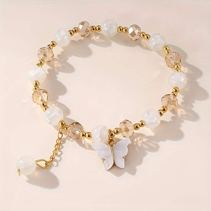 3Pcs/Set Purple Butterfly Charm Bead Stretch Bracelet For Women Multi Color Crack Faceted Beads Round Charm Girls Jewelry Gift