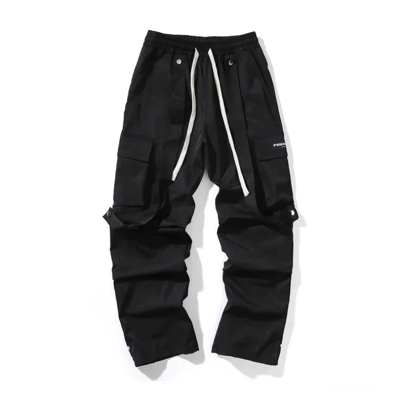 Men's Button Spring Autumn Letter Pockets Solid Elastic High Waisted Casual Drawstring Sportswear Trousers Office Lady Pants
