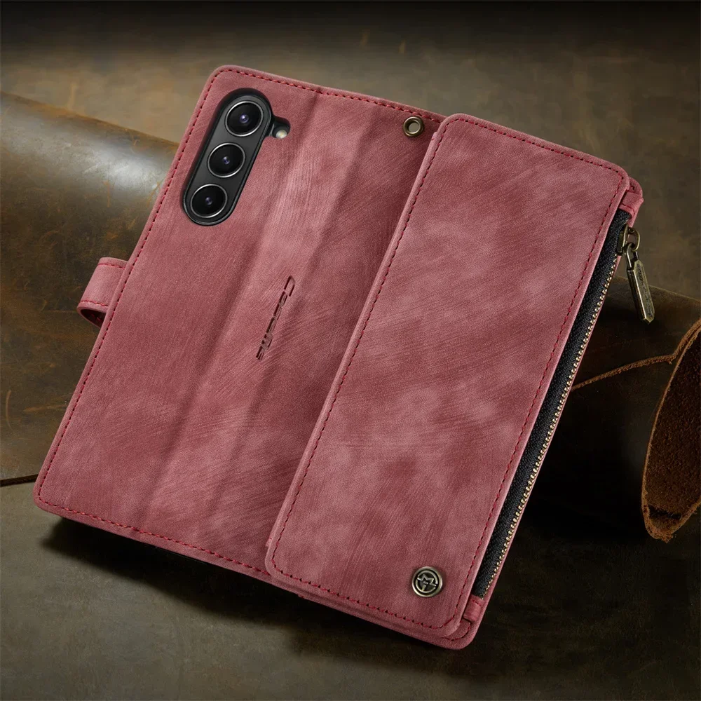 Vintage Leather Wallet Case with Card Slots & S-Pen Holder