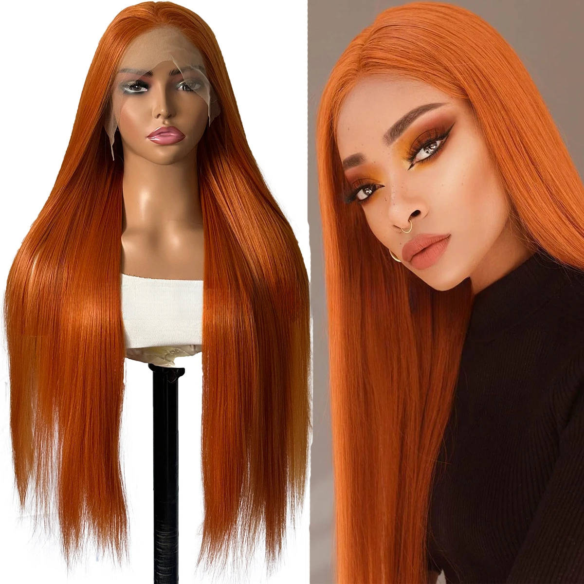 13&times;4 Lace Front Synthetic Wig Ginger Orange Glueless