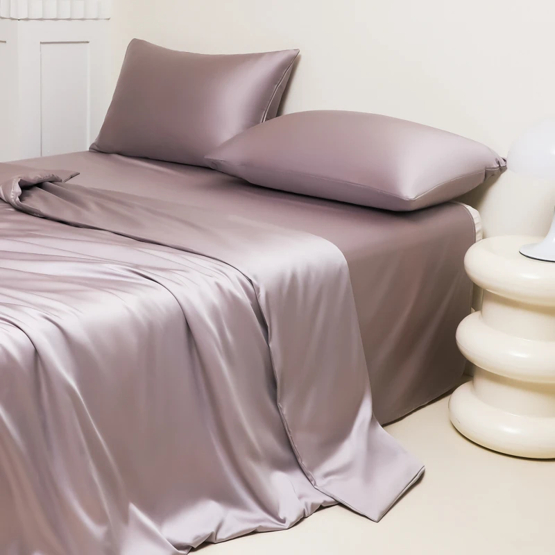 Premium Purple Soft Silky Bedding Set Twin Double Queen 4Pcs Reversible Duvet Cover Set Bed Sheet/Flat Sheet Pillowcases 4Pcs 3