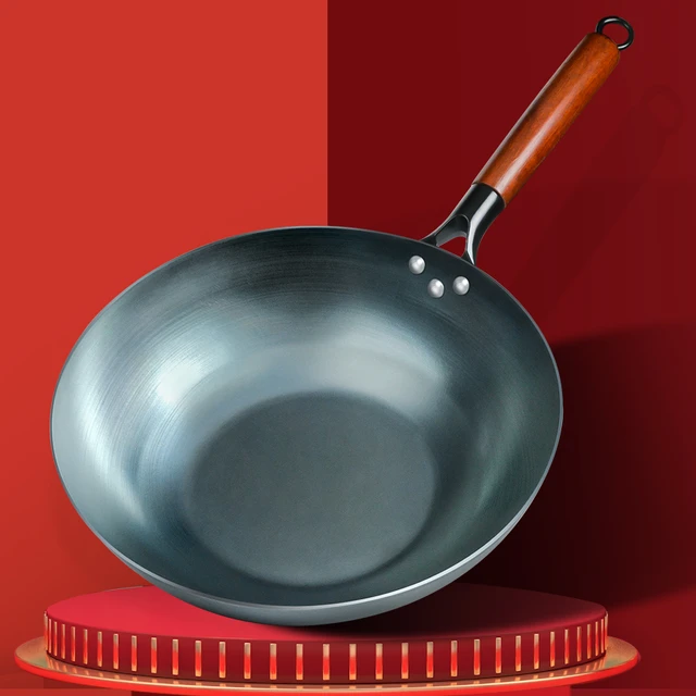 30/32/34cm Iron Wok, Wok per condimenti senza rivestimento padella da  cucina fatta a mano con manico in legno Wok cucina pentola a Gas pentole -  AliExpress