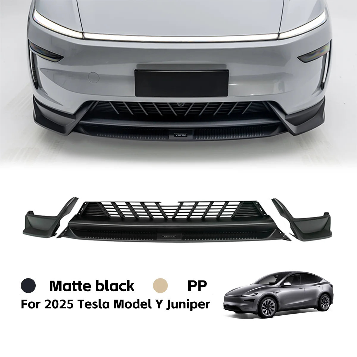 Unbranded Matt Black Front Bumper Spoiler Splitter Lip Kit For Tesla Model Y 2020-2025