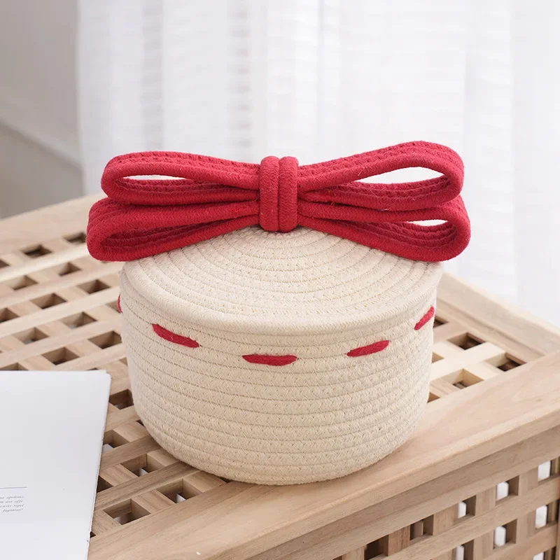 

Mifuny Handwovens Storage Baskets Sweet Bow Table Boxes Christmas Festival Gift Boxes with Lid Dust proof Storage Snack Baskets