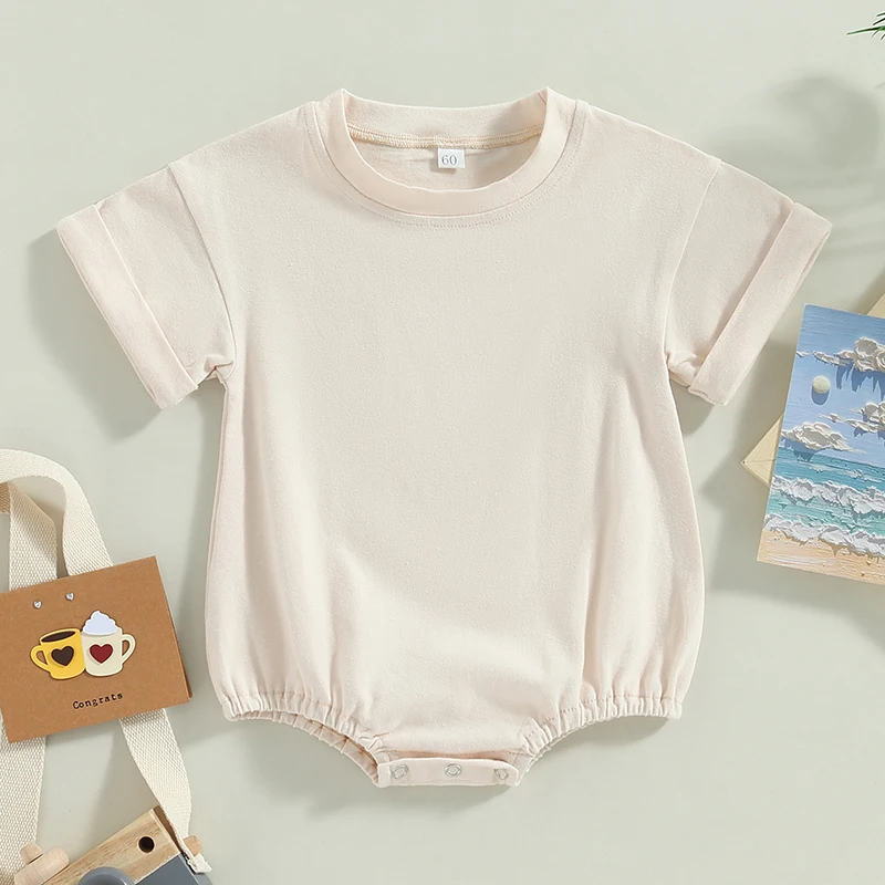 2023-03-23 Lioraitiin 0-24M Baby Boys Girls Summer Casual Rompers Clothes Solid Short Sleeve O-neck Loose Jumpsuits Playsuits 3