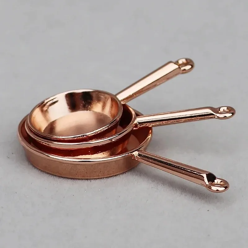 1Set 1:12 Dollhouse Miniature Frying Pan Casserole Metal Cookware Kitchen Model Decor Toy Doll House Accessories 4