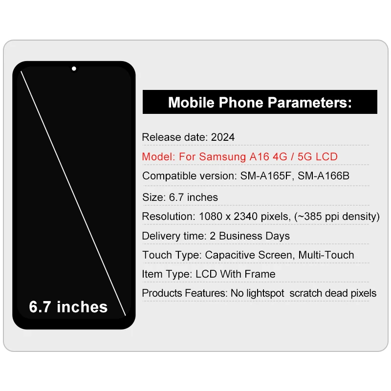 Display OLED per Samsung Galaxy A16 4G A165F A165M, Schermo Touch LCD per Samsung A16 5G A166B A166E, Digitalizzatore LCD - immagine 2