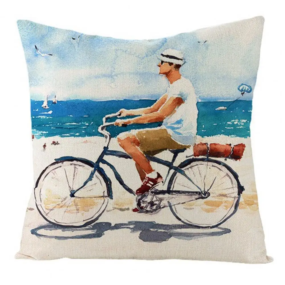 

Pillow Cover Dust-proof Removable Flax Summer Beach Vacation Cushion Case for Living Room