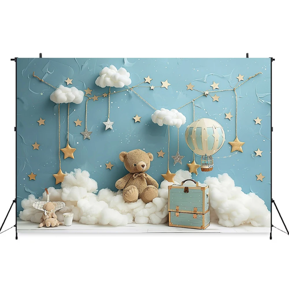 Ttincceer Mignon Ours Toile De Fond 125cm Bébé Ours Avec Ballon Baby Shower Photographie Fond Rose Nuages étoiles Anniversaire Fond Fête D'anniversaire Décoration Bannière