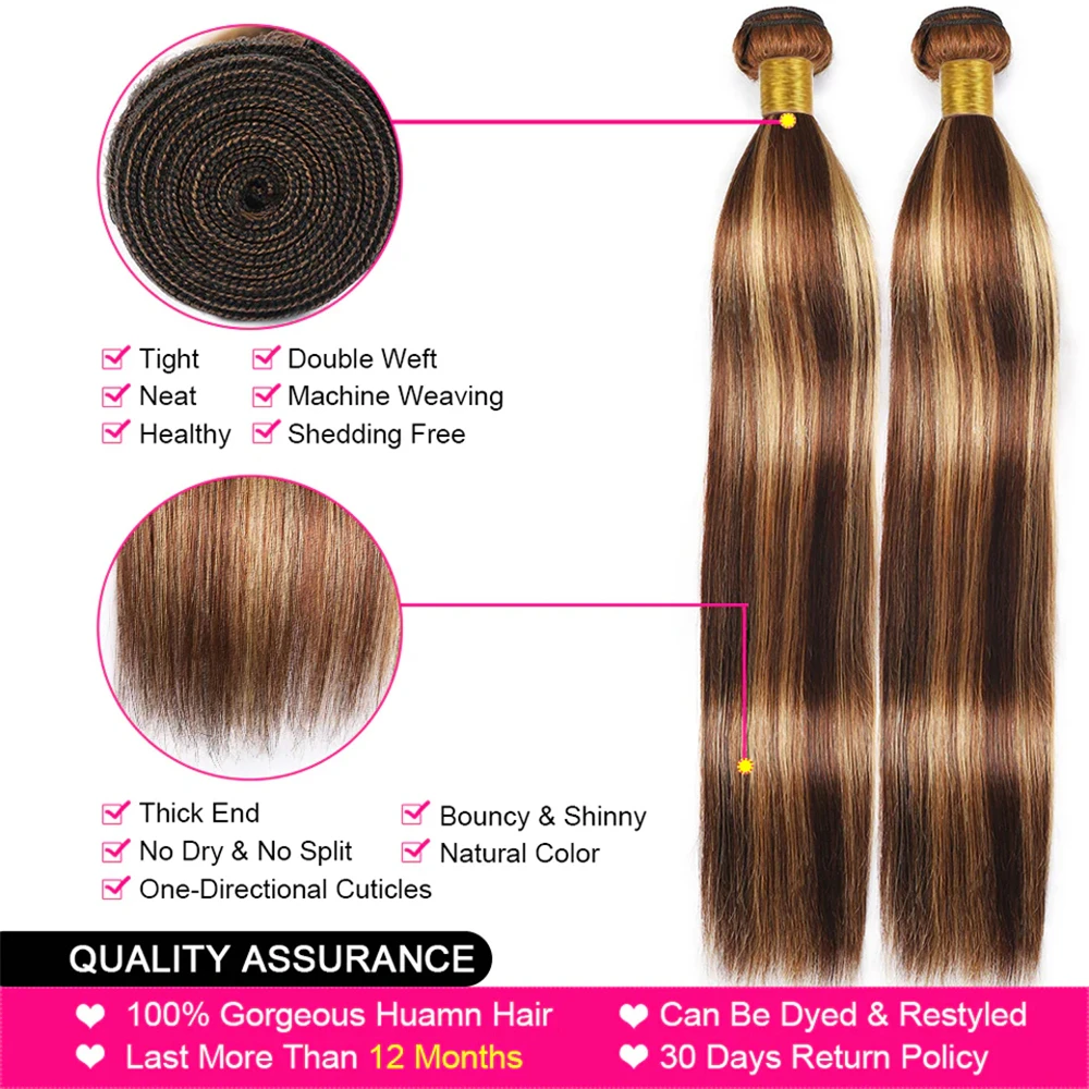 Bundles With Closure P4/27 Straight Bundles With Frontal 100% Human Hair 13x4 Lace Front and Highlight Brazilian Tissage