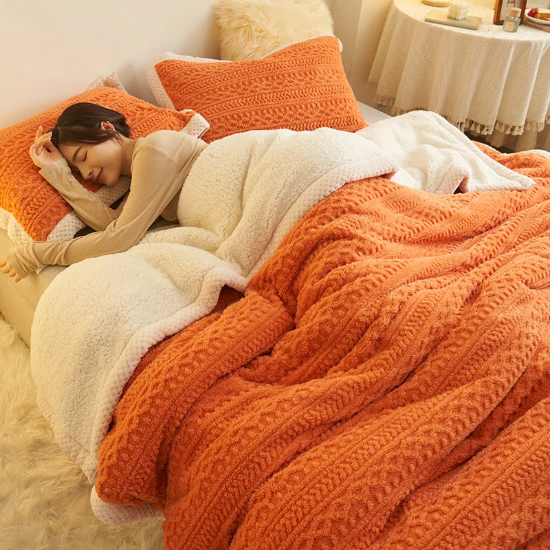 

1pc Duvet Cover Winter Thick Warm Coral Velvet Blanket Quilt Cover Dual Purpose Home Textiles Solid Color Queen Comforter Cover
