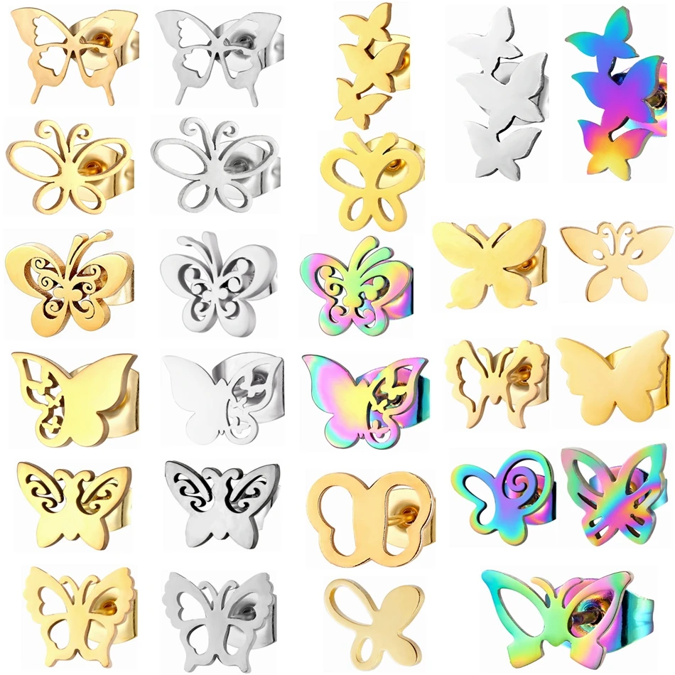 12 Pairs Insect Butterfly Earrings Casual Fashion Jewelry For Women Girls Stainless Steel Stud Earrings Set Cheap Resale Gifts Stud Earrings