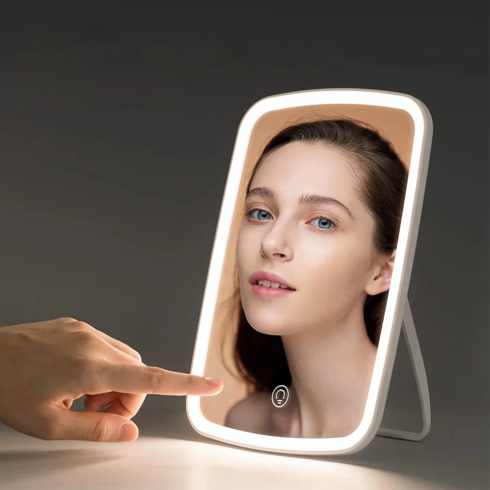 Makeup Mirror Vanity LED Brightness Adjustable Compact Touch Screen Portable Handheld USB Rechargeable