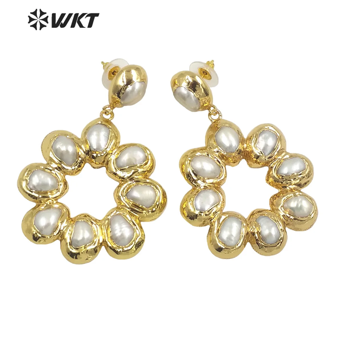 

WT-E467 WKT Classic Fashion Golden Flower Ring Pearl Earrings Jewelry women new style jewelry gift party