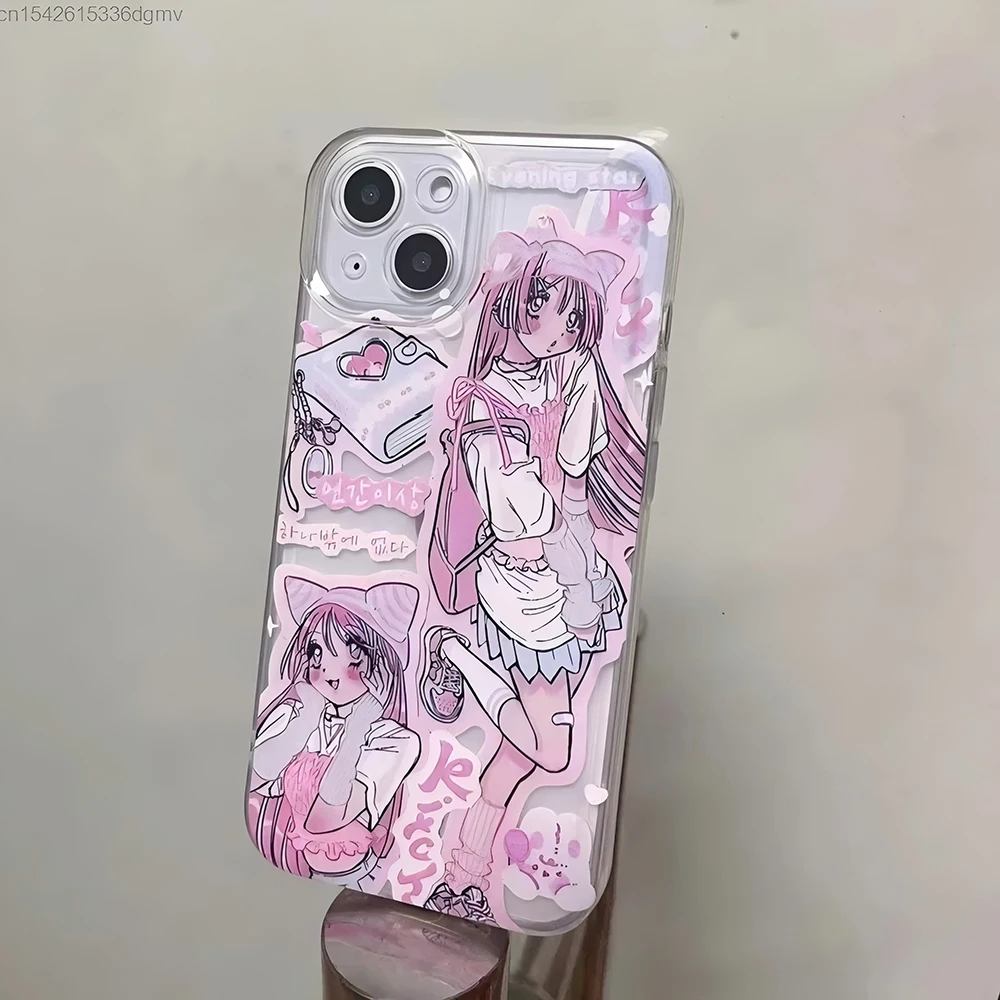 Kawaii Pink Anime Girl Comic Phone Case - Stylish & Cute Design