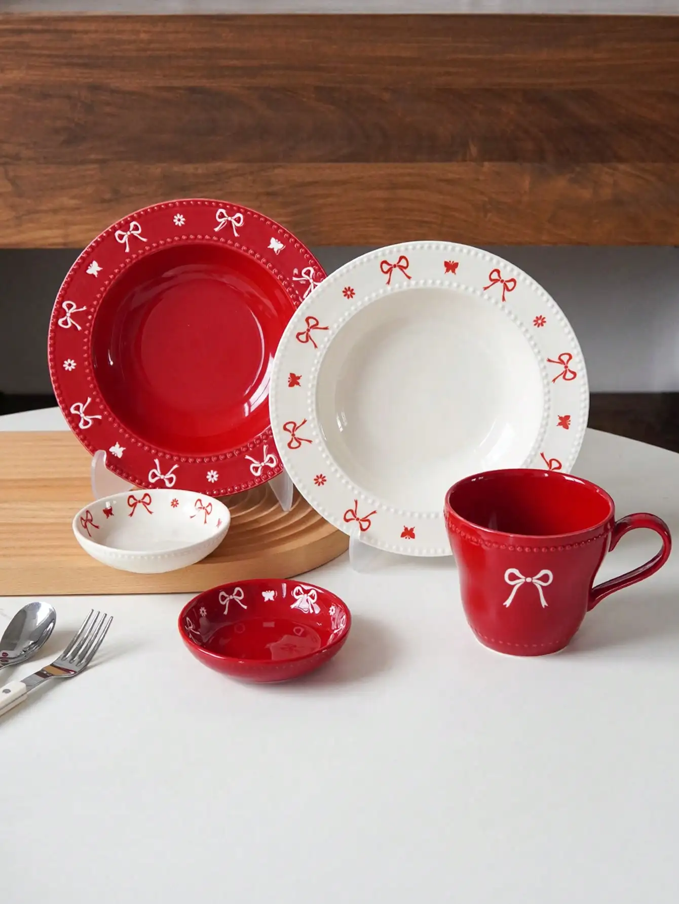 1pc 8inch Deep Plate With Bow-Shaped Lace Trim; Attractive And Charming Bow-Print Straw Hat-Style Plate; Light Meal And Salad Pl