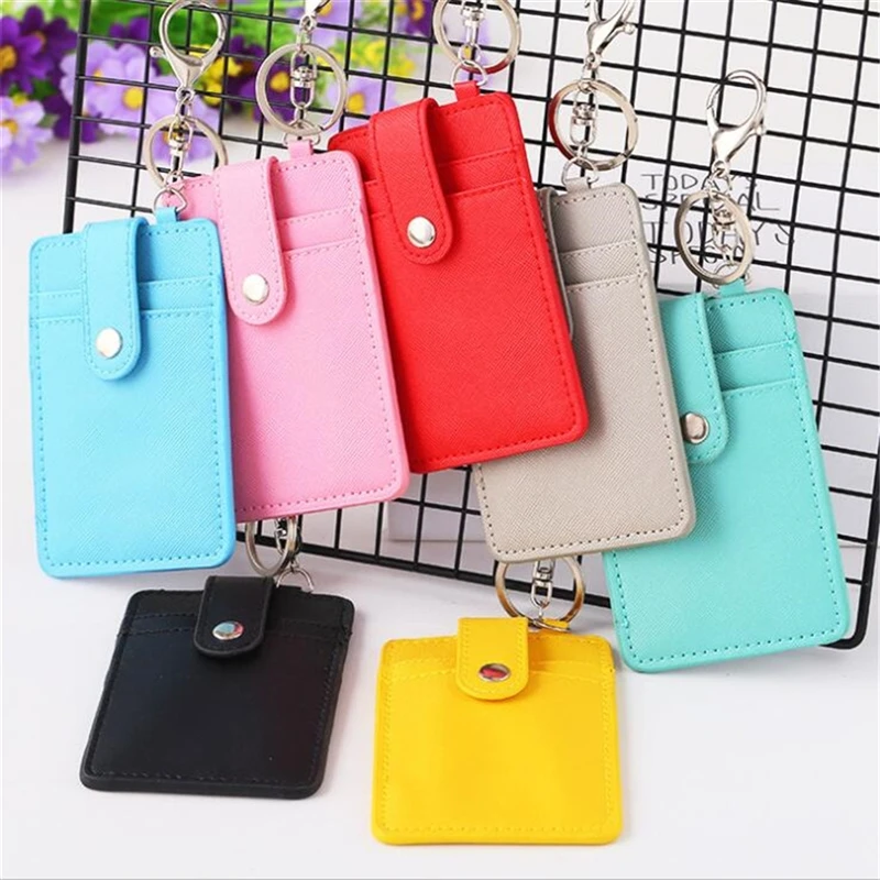 

1 PC Hot Portable PU Leathe Coin Purse Business ID Card Credit Badge Holder Wallet Keychain Bus Cards Cover New Arriverl