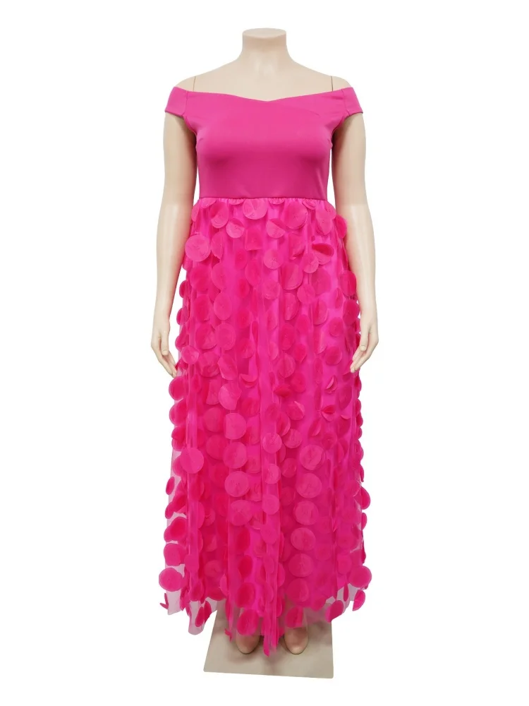 Wmstar Plus Size Dresses for Women Wholesale Mesh Patchwork Off Shoulder High Waist Birthday Evening Party Dress New in Summer