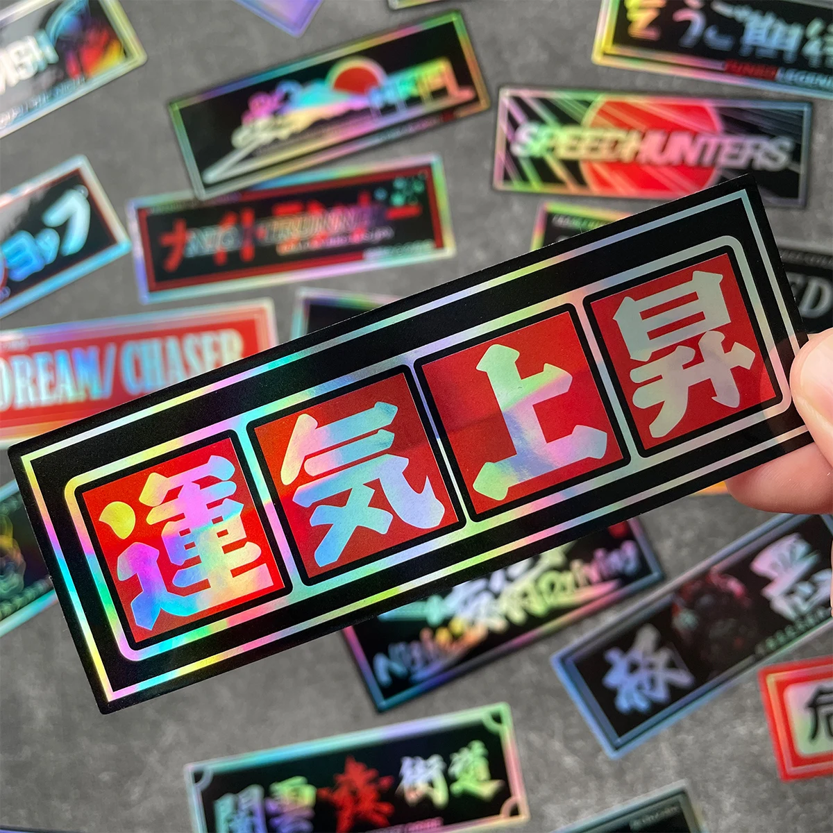 Vinyl stickers 24PCS/Lot laser rainbow Speedhunters Oni Samurai JDM good lucky racing car vinyl stickers motorcycle helmet decal accessories