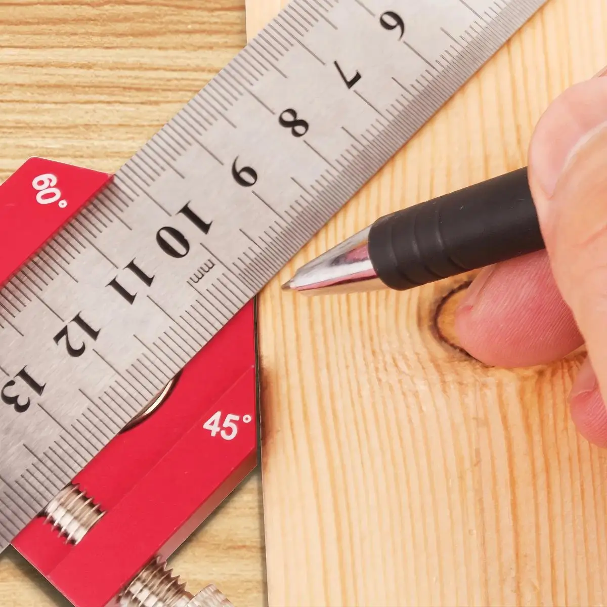 Woodworking Square Tool Steel Ruler Positioning Block 45/60/90 Degree Angle Scriber Line Marking Gauge Woodworking Square Scribe Tool Ruler Locator