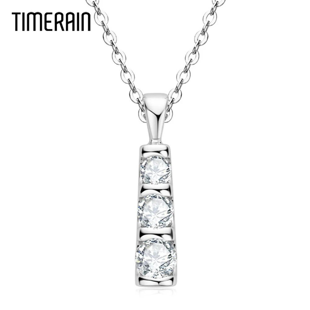 

Luxury 3 Stones Solid Pendant Necklace With 0.6 CT Round Cut Moissanite Diamond Necklaces For Women 925 Silver Fine Jewelry Gift
