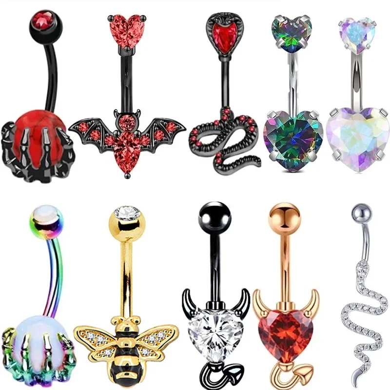 

1PC Surgical Steel Ab Crystal Belly Button Rings Zircon Heart Navel Piercing Reverse Demon Belly Button Piercing Sexy Navel Ring