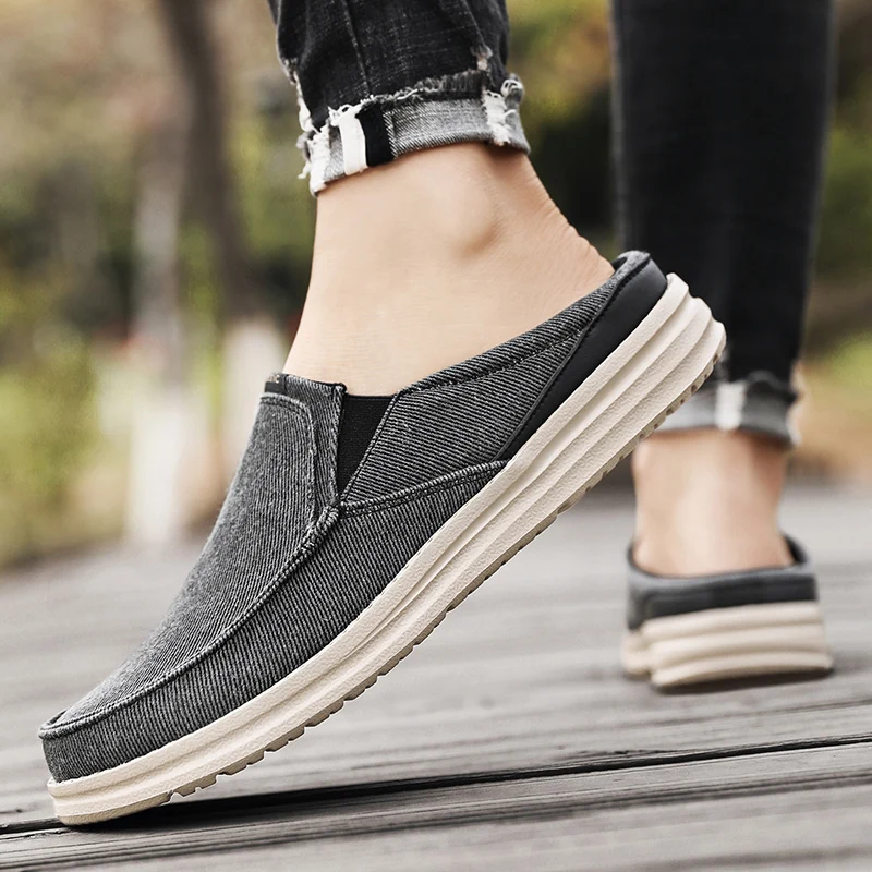 Summer Men Half Shoes Casual Canvas Shoes Lightweight Comfortable Big Size 47 48 2025 leather casual shoes