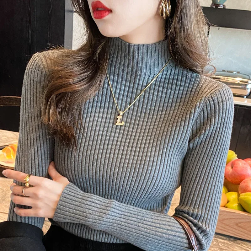 Winter Long Sleeve Mock Neck Knitted Women Sweater Pullover Slim Knit Sweater Women Tops Blusas Mujer De Moda 2024 Blusa J995 - Image 2