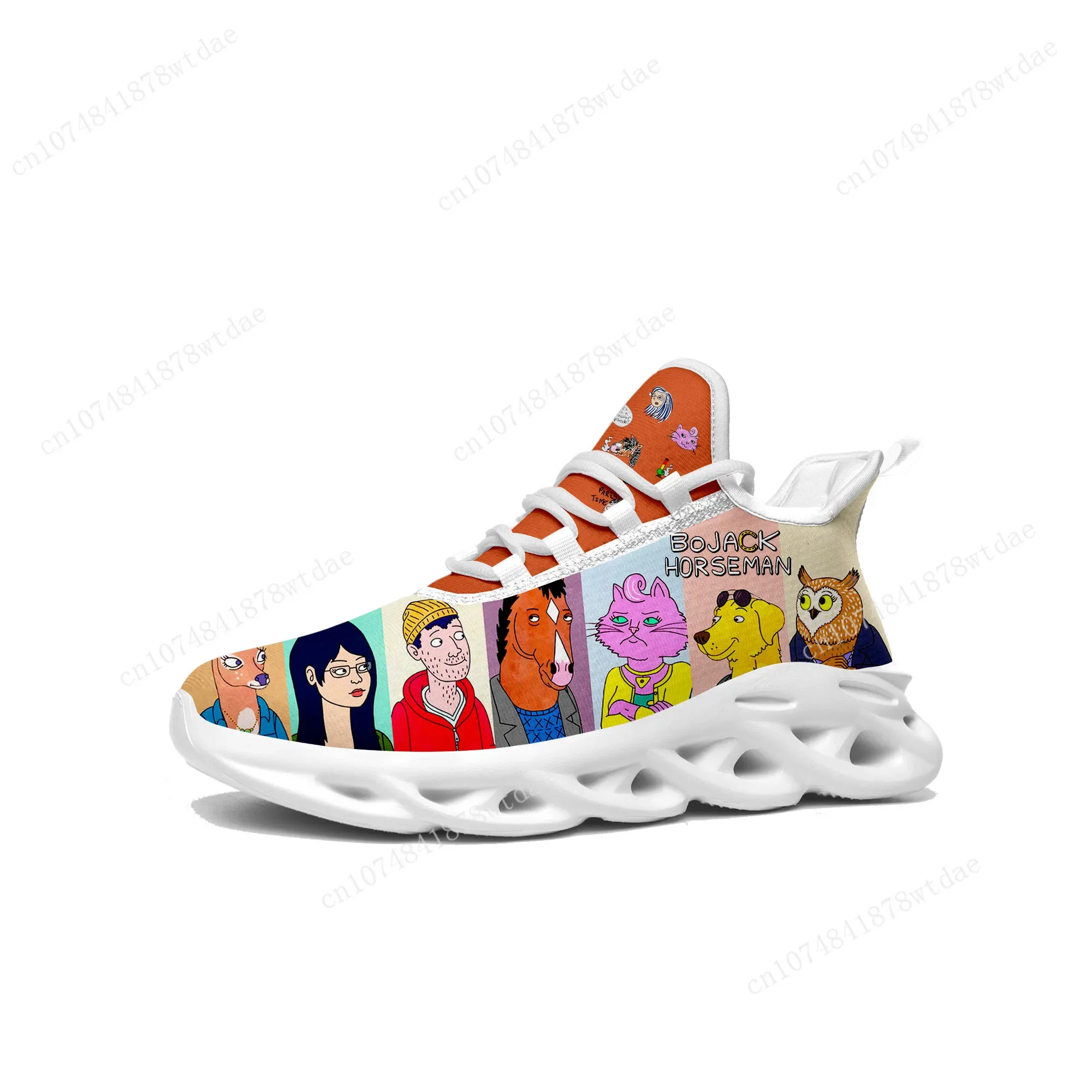 Horse Man Flats Sneakers Mens Womens Teenager Sports Running Shoes High Quality BoJack Cartoon Custom Lace Up Mesh Footwear