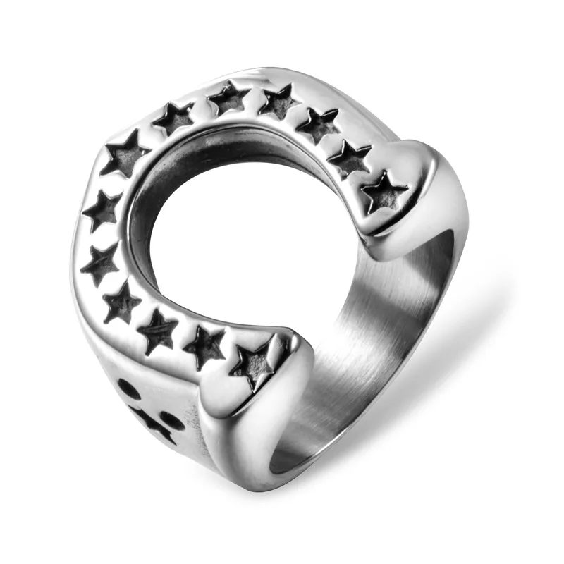 Punk Rock Titanium Steel Star Anelli A Forma Di Ferro Di Cavallo Per Gioielli Da Uomo Colore Argento Never Fade Drop Shipping Taglia 7-13