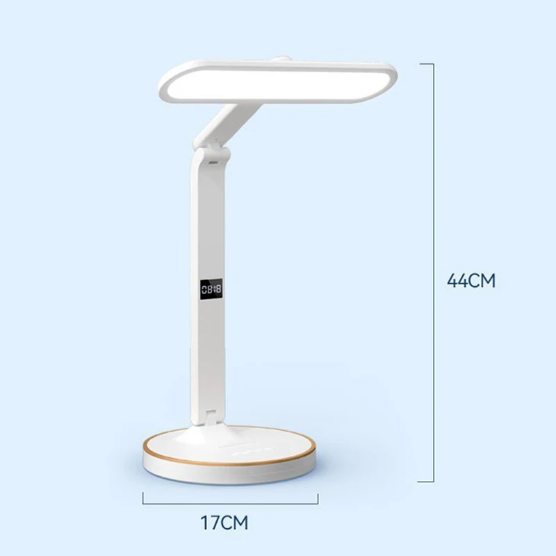 LED 시계 테이블 램프, USB 충전식 조도 조절 데스크 램프, 플러그인 LED 라이트, 접이식 눈 보호 독서 야간 조명