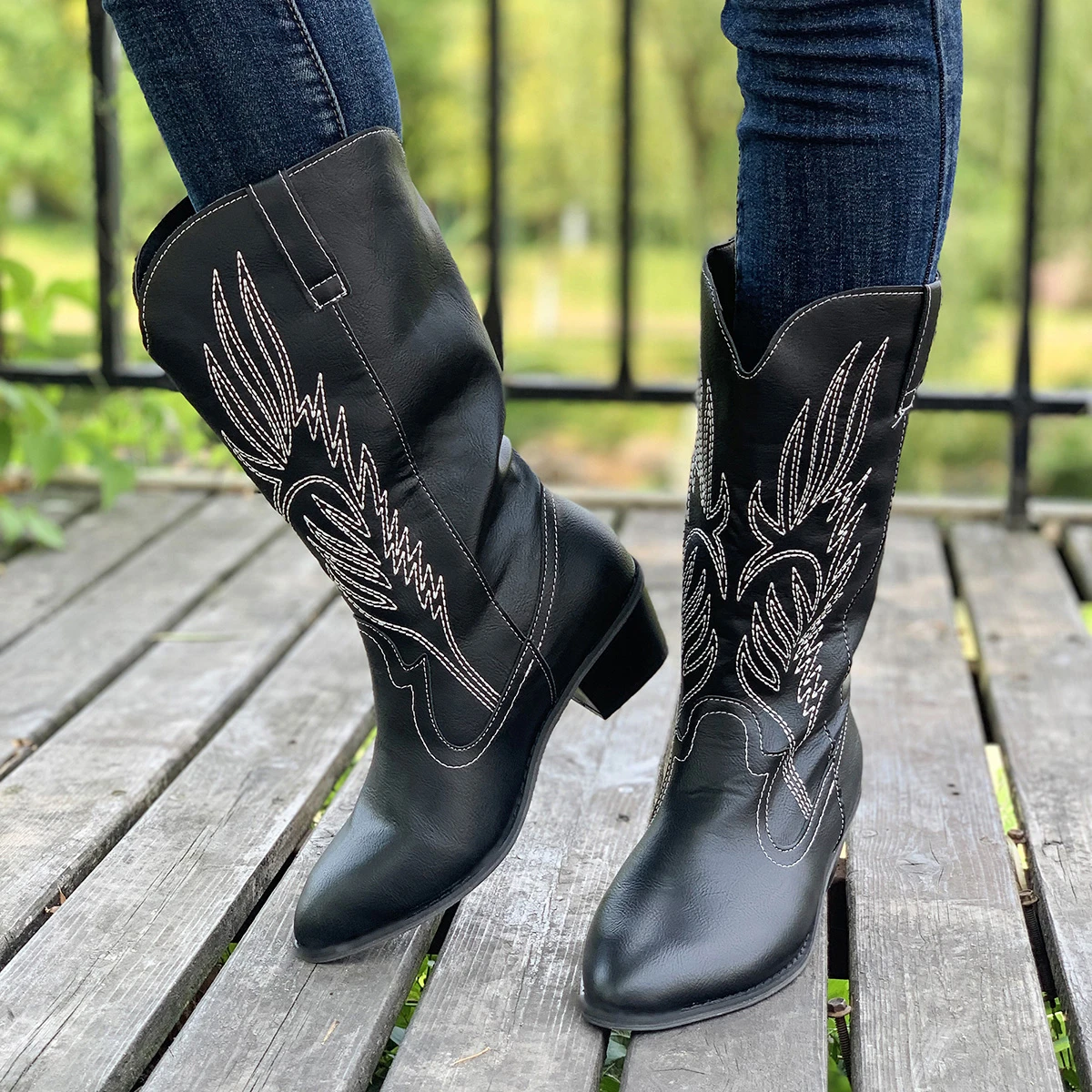 Stivali alti da donna fino al ginocchio, nuovi stivali da cowboy con