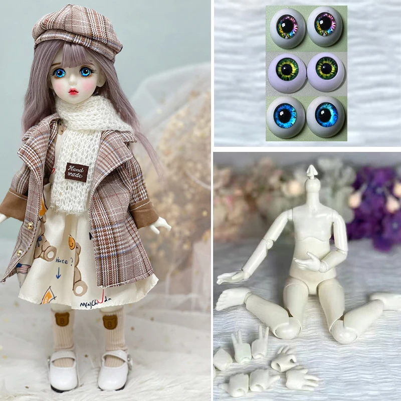 Full Set 1/6 BJD Doll Fashion Suit Doll 30CM Doll with 3 Pair Eyes Joint Moveable Kids Girls Doll Toy Gift ( Open Head)