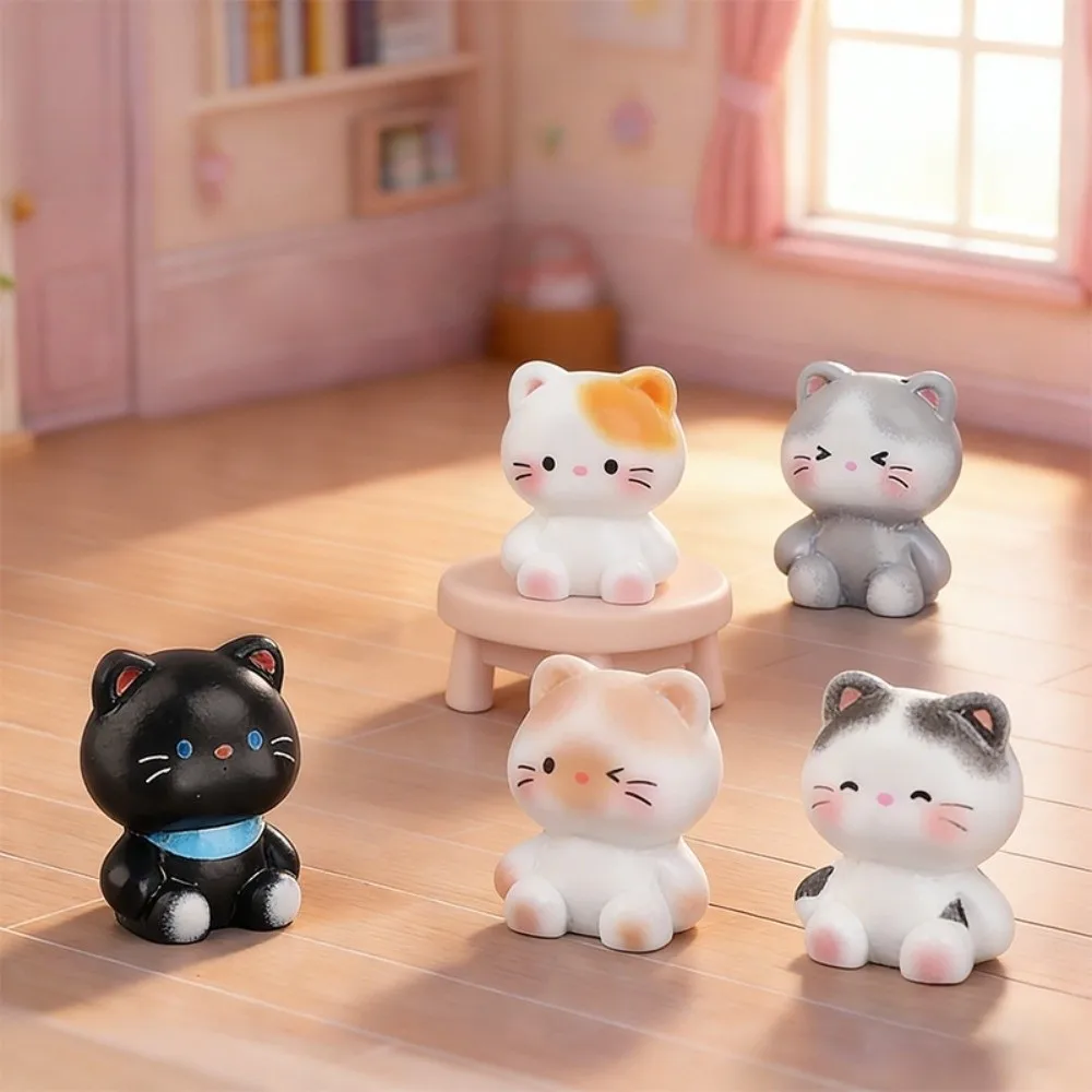Set of 6 Cute Resin Kitten Figurines - Small Cartoon Cat Statues for Creative Desktop Decoration and Gift
