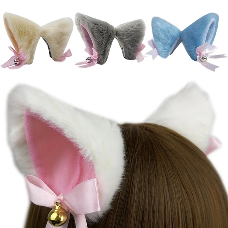 Cosplay Headpiece Hair Accessories Hair Clips Cosplay Accessories Sweet Lovely Anime Lolita Cosplay Fancy Neko Cat Ears Hair Clip Black Bell Fur Headwear Party Costume