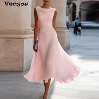 Elegant Party Dress Women Summer Solid Color Sleeveless A-Line Evening Dress Women Fashion High Waist Long Dress White Pink Red