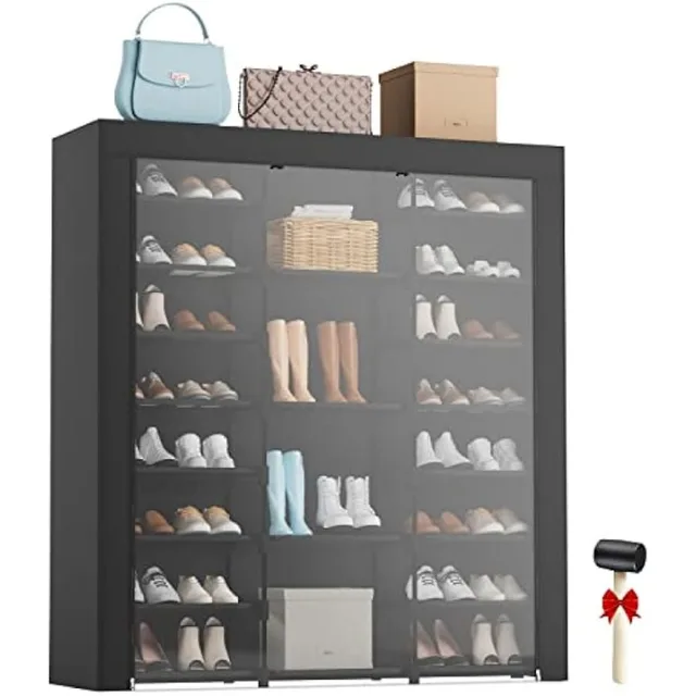 LVNIUS Large Tall Shoe Rack With Covers Shoes Closet 9-Tier 40-46 Pairs, Sneaker Rack Organizer Cabinet Closed Shoe Shelves