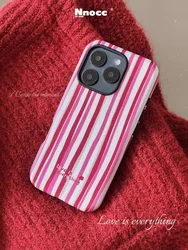 INS Pink and White Stripes Magnetic Acrylic TPU Phone Case - iphon16 PRO (2)