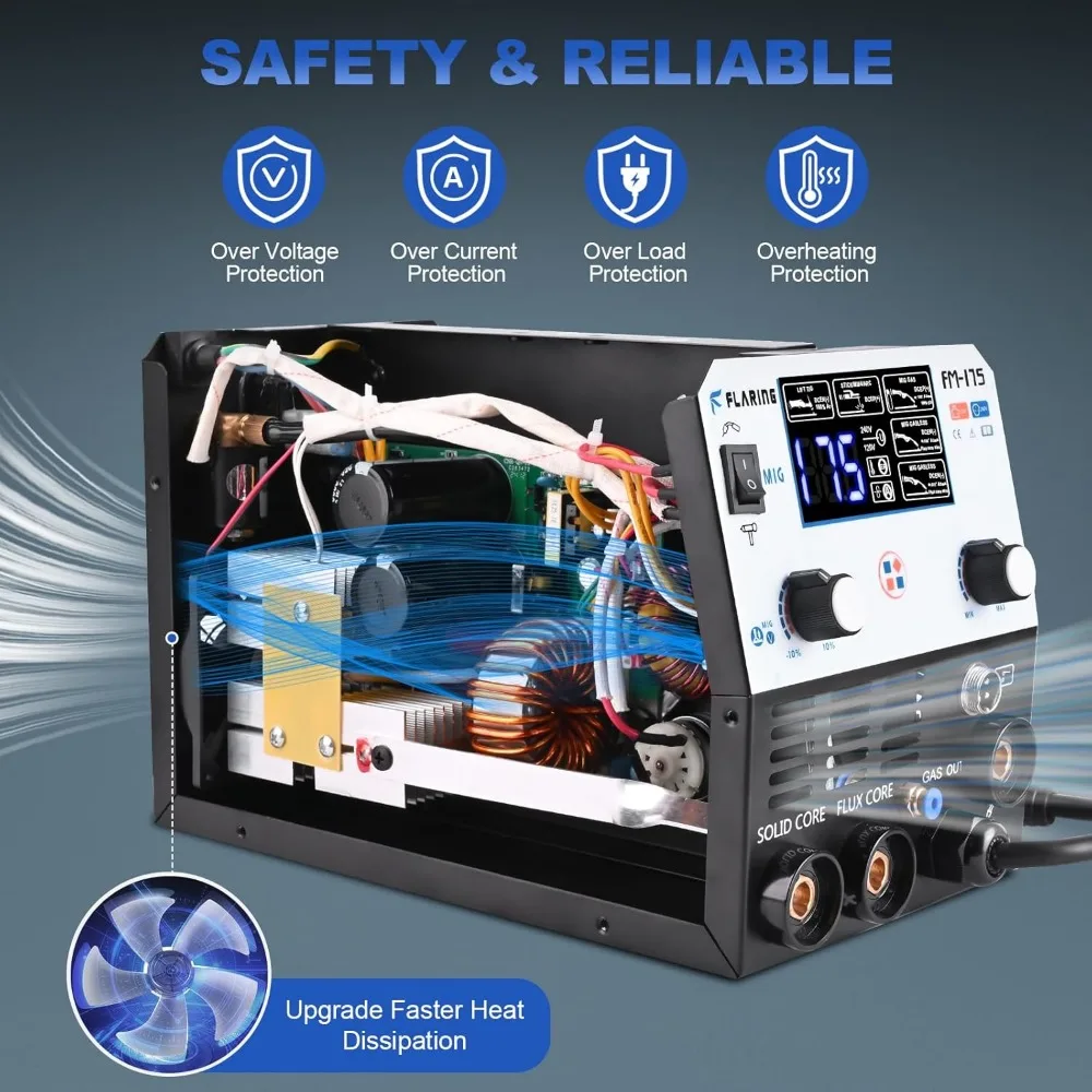 175Amp120V/240V Dual Voltage 5 in 1 Gas MIG/Gasless Flux Core MIG/Stick/Lift TIG/Spool Gun with LED Digital Display Update 6