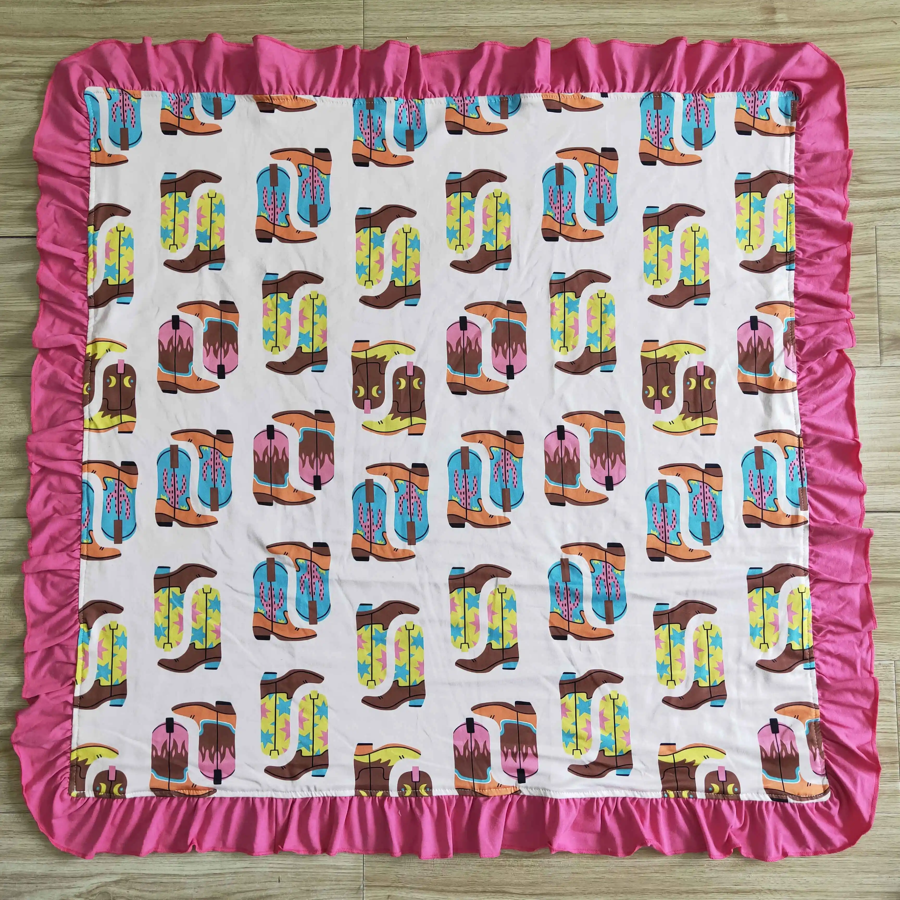 

Western boots pink ruffle is rest assured baby newborn blanket swaddle