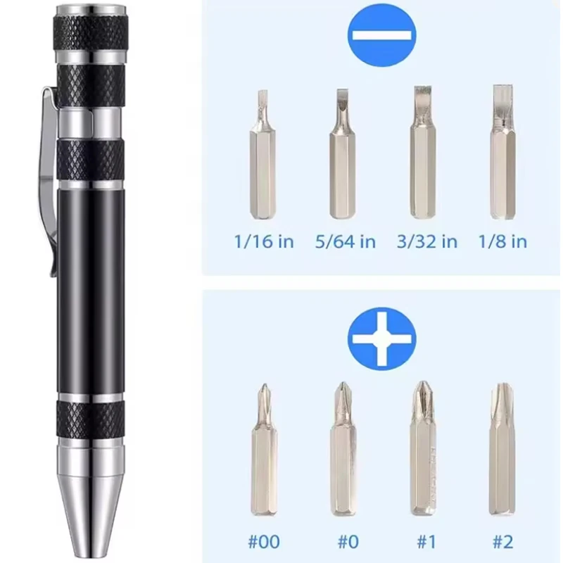 Multifunction 8 In 1 Precision Mini Screwdriver Pen Mobile Phone Repair Hand Tools Changeable Bits For Easy Repairs Disassembly