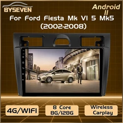 BySeven – autoradio Android 11, SIM 4G, Navigation GPS, lecteur multimédia, stéréo, unité centrale pour voiture Ford Fiesta Mk VI 5 MK5 (2002 – 2008)