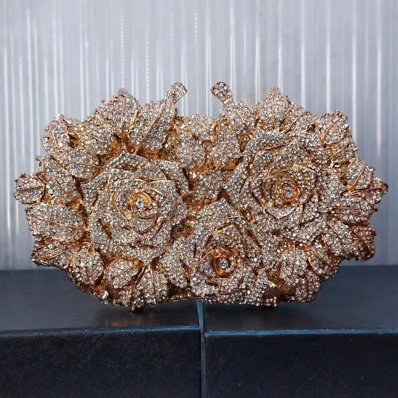 Luxury Gold/Silver Rose Flower Crystal Design Evening Bags