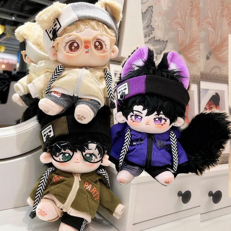

New Arrivals 20/15cm Plush Doll's Clothes 5PC Cool Suit Purple Sweater Jacket Shorts Hairband Glasses Boots Dolls Outfit