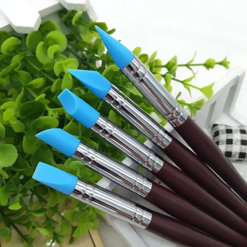 5Pcs Nail Art Pen Brushes Soft Silicone Carving Craft Supplies Pottery Sculpture UV Gel Building Clay Pencil DIY Tools Red 3