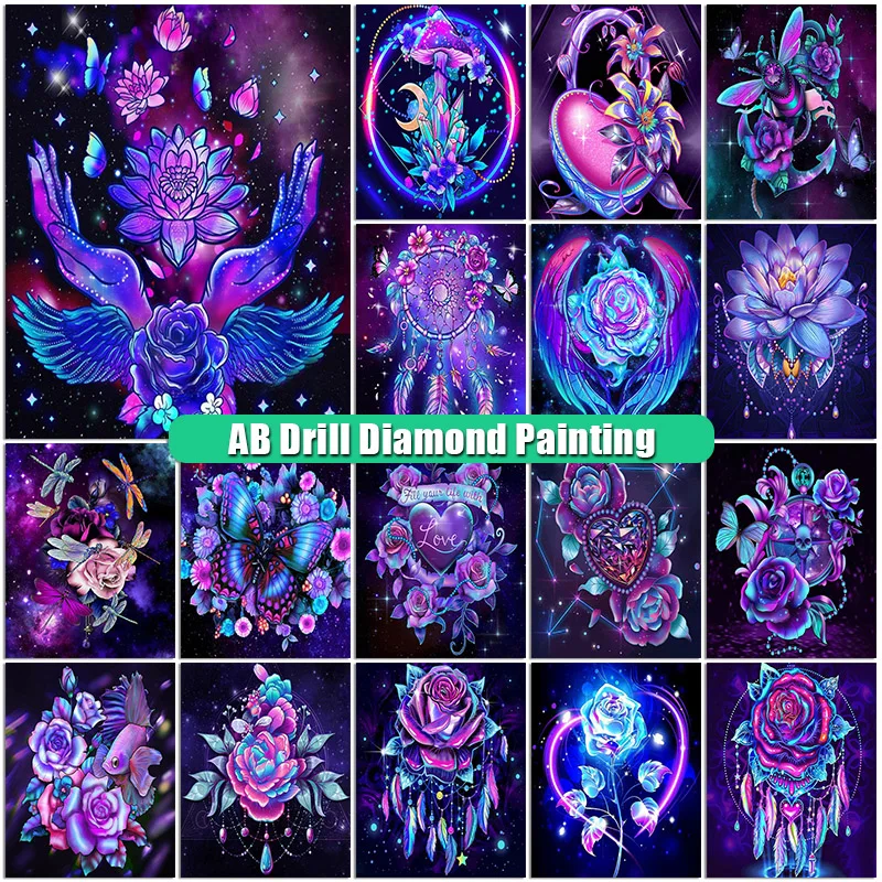 New AB Diamond Painting Flowers Art Pictures 5D Full Square/Round Zipper Bag Rhinestone Diy Animals Mosaic Embroidery Home Decor