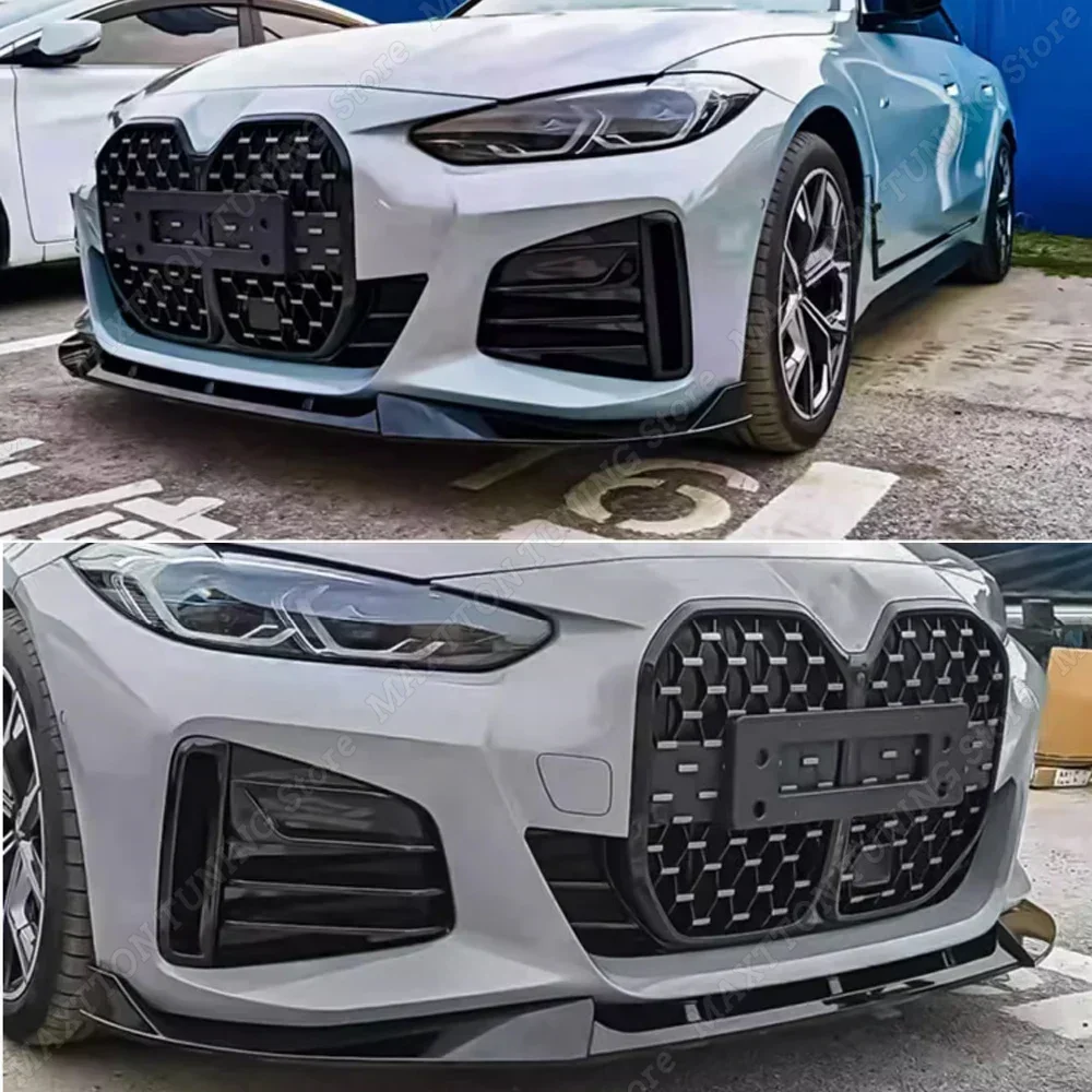 3 PCS Car Front Bumper Lip Splitter Spoile Spoiler For BMW 4 Series G26 i4 M50&G24 Gran Coupe 2021-2024 Gloss Black ABS