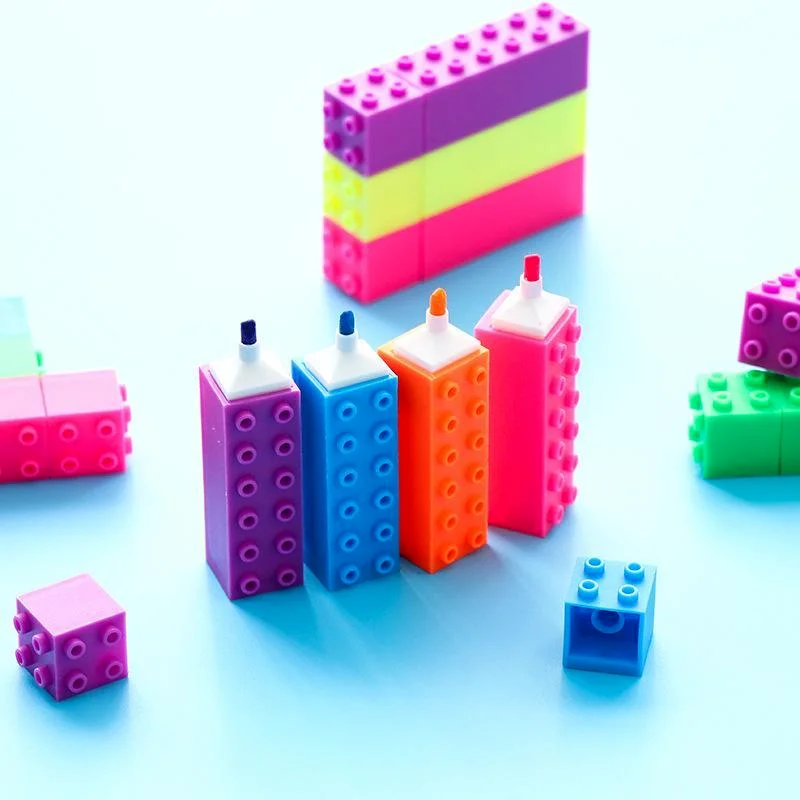 6pcs Mini Block Color Highlighter Pen Building Toy Drawing Marker Kids Gift Stationery School Supplies mini dresses leopard color block hollow out mini dress in multicolor size l m