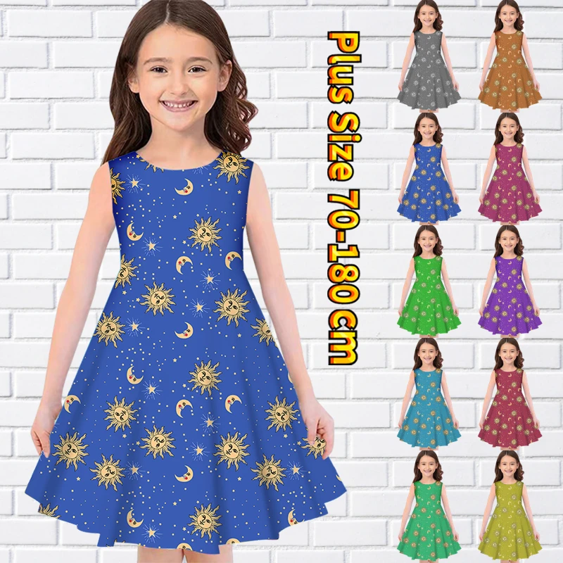 

Girls Round Neck 3D Print Dress Daily Sleeveless Loose Knee Skirt Summer Little Girl Contracted Wind Princess Skirt Midi Skirt